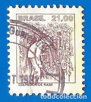 Sellos: Brasil. 1979. Scott # 1633. Recogida de Ramio (Hierba china)