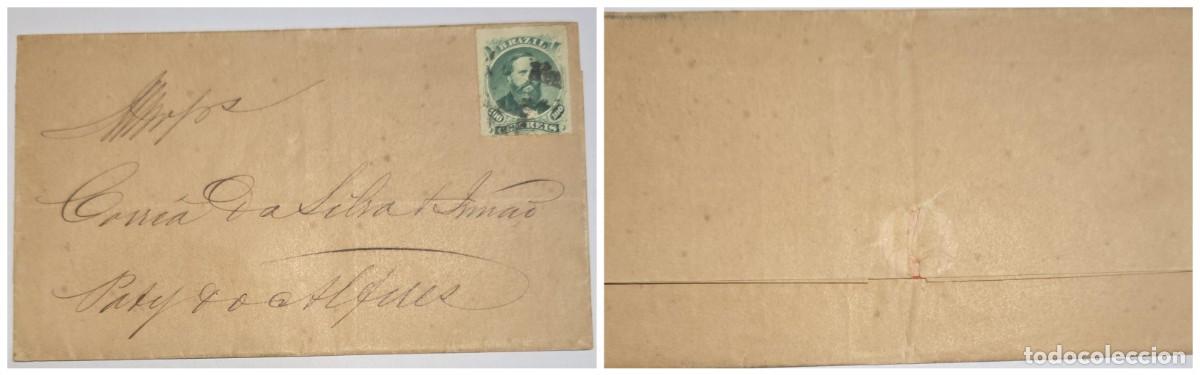 Sellos: O) 1866 circa, BRAZIL, EMPEROR DOM PEDRO 100 reais green, CIRCULATED TO PATY DO ALFERES