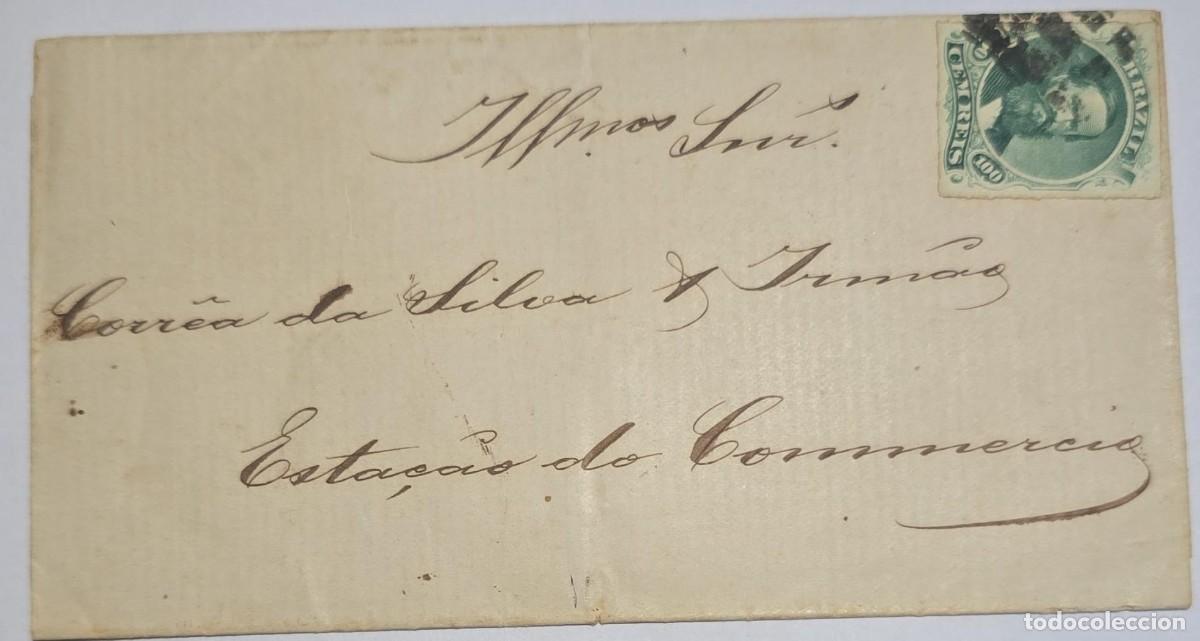 Sellos: O) 1877 circa, BRAZIL, EMPEROR DOM PEDRO 100 reais green,CIRCULATED COVER TO TRADING POST - ESTACAO
