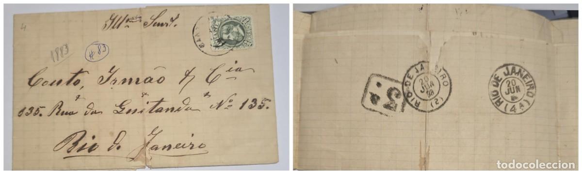Sellos: O) 1883 BRAZIL, EMPEROR DOM PEDRO 100 reais green, CIRCULATED COVER TO RIO DE JANEIRO