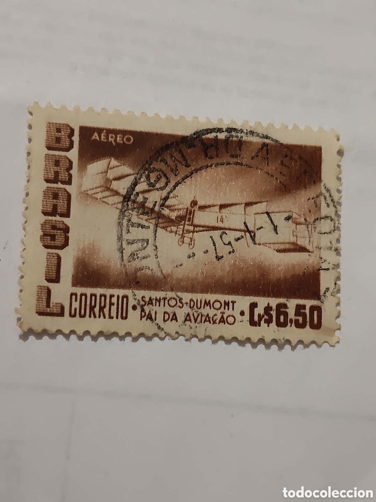 Timbres: Sello de Brasil pionero de la aviaci&oacute;n Alberto SantosDumont 1956