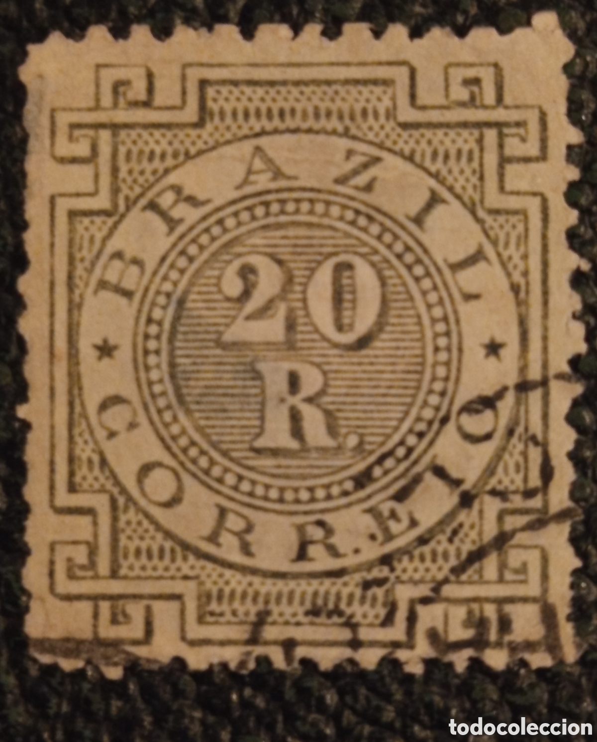 Briefmarken: Sello Brasil Imperio 1884 Numeral Cifra 20 R&eacute;is Oliva Yvert 50 / Scott 87 Usado