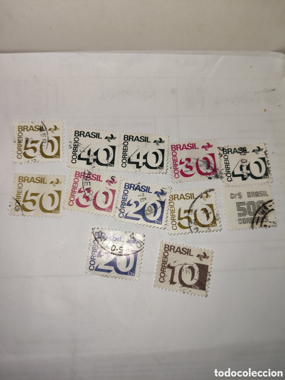 Sellos: 12 sellos de Brasil Cifras y emblemas de correos 1972-75