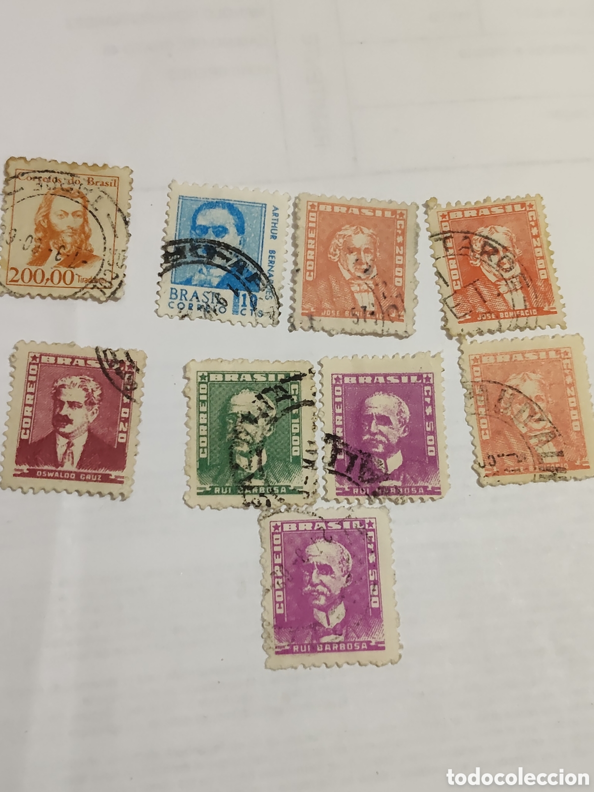 Sellos: 9 sellos de Brasil antiguos de Presidentes y personajes famosos de la epoca