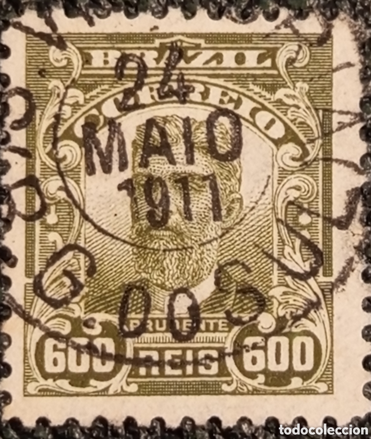 Sellos: Sello Brasil 1906 Prudente de Morais 600 R&eacute;is Usado Cat&aacute;logo Scott #183