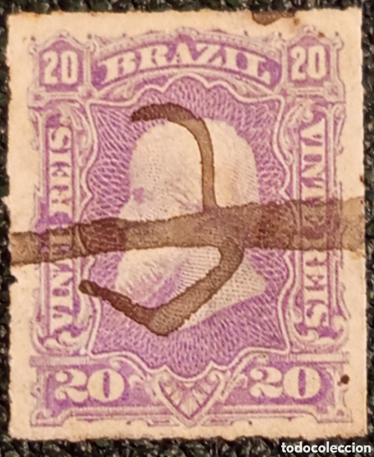 Sellos: &bull; Sello Brasil 1878 Dom Pedro II Vinte Reis 20r Violeta Morado Usado - Scott 69