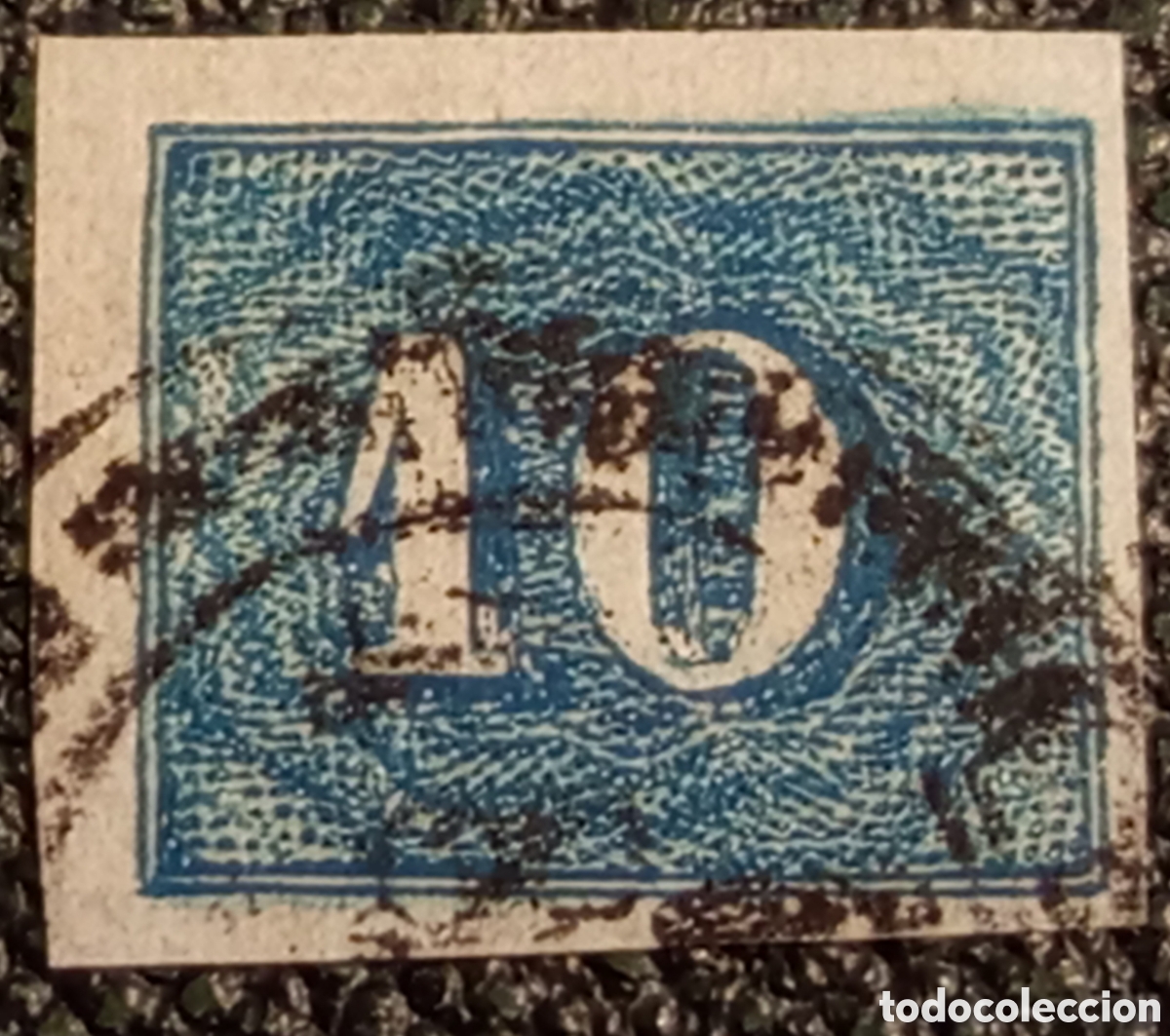 Sellos: Sello Brasil 1854 Olho de Gato 10 Reis Azul Numeral Imperforado - Scott 37