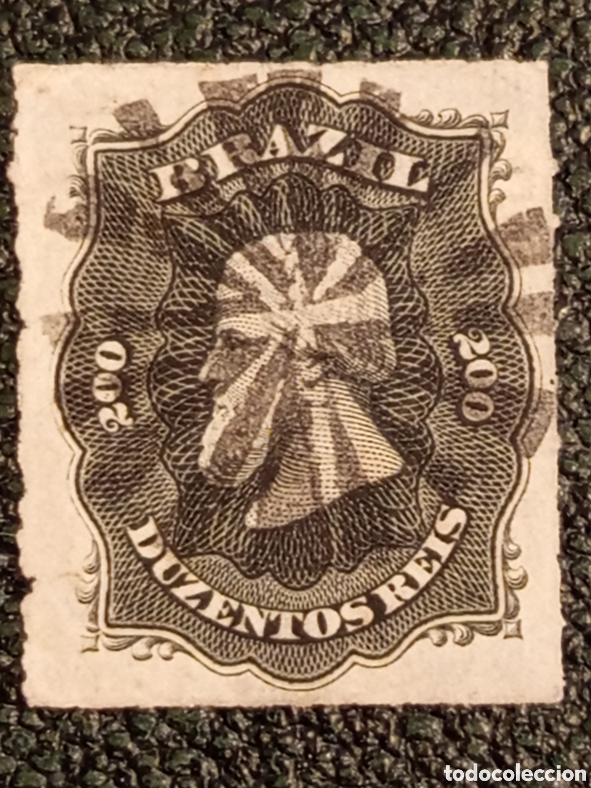 Sellos: Sello Brasil 1866 Dom Pedro II Duzentos Reis 200r Negro Usado - Scott 28/35