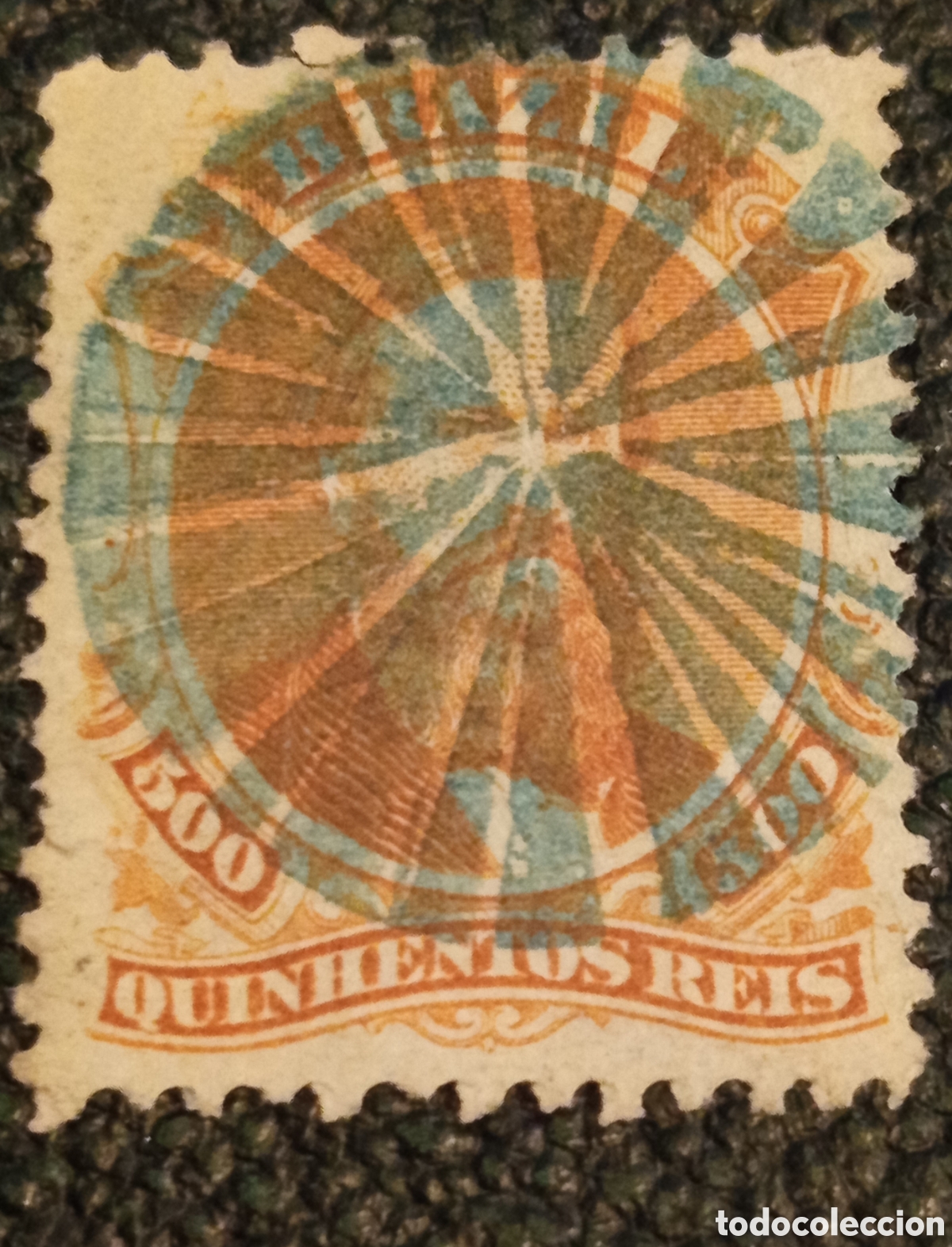 Sellos: &bull; Sello Brasil 1866 Dom Pedro II Quinhentos Reis 500r Naranja Usado - Scott 60
