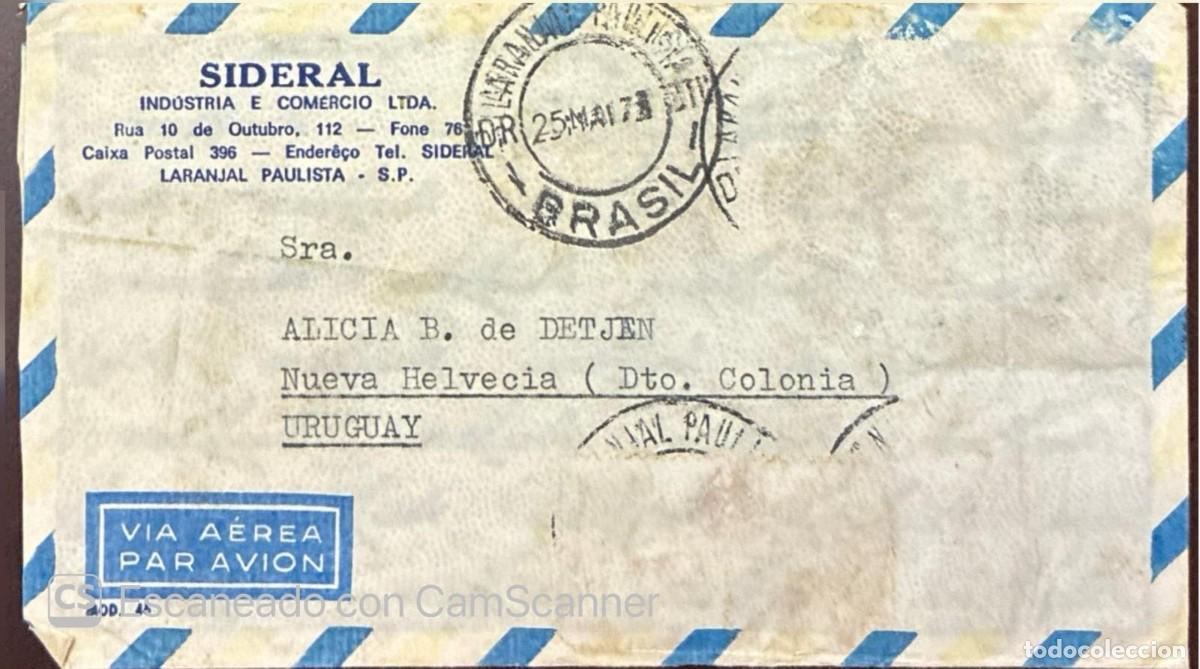 Sellos: MI) 1973 BRAZIL, AIRMAIL, FROM S&Atilde;O PAULO TO NUEVA HELVECIA (URUGUAY), MAY 25, VF