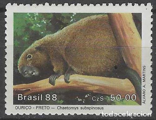 Sellos: BRASIL 1988 - FAUNA EN PELIGRO DE EXTINCI&Oacute;N, PUERCOESP&Iacute;N ESPINOSO - MNH**