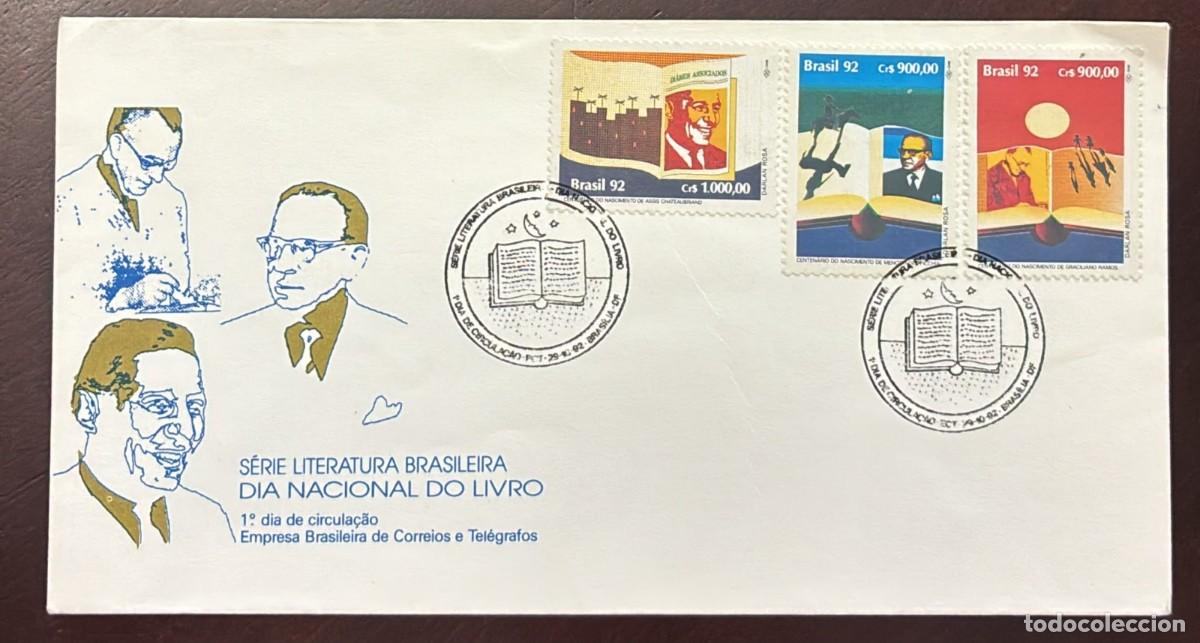 Sellos: TS.)1992, BRAZIL, COMMEMORATIVE PRE-PRINTED COVER FOR &rdquo;NATIONAL BOOK DAY,&rdquo; FEATURING THREE STAMPS FR