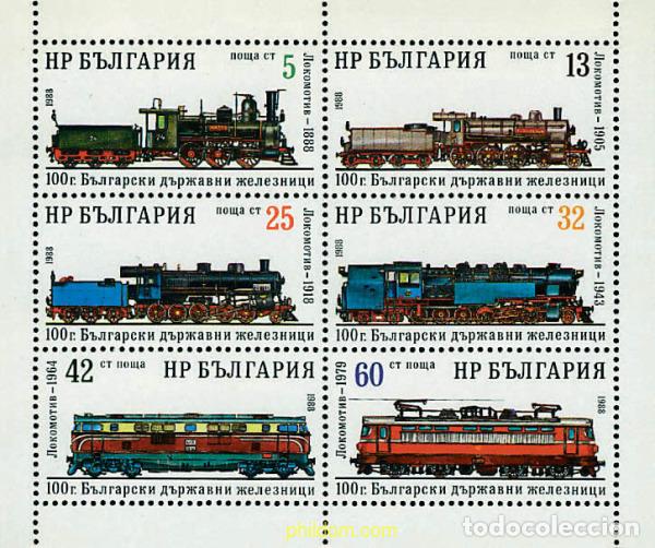 Sellos: 9830 MNH BULGARIA 1988 CENTENARIO DEL FERROCARRIL BULGARO. LOCOMOTORAS