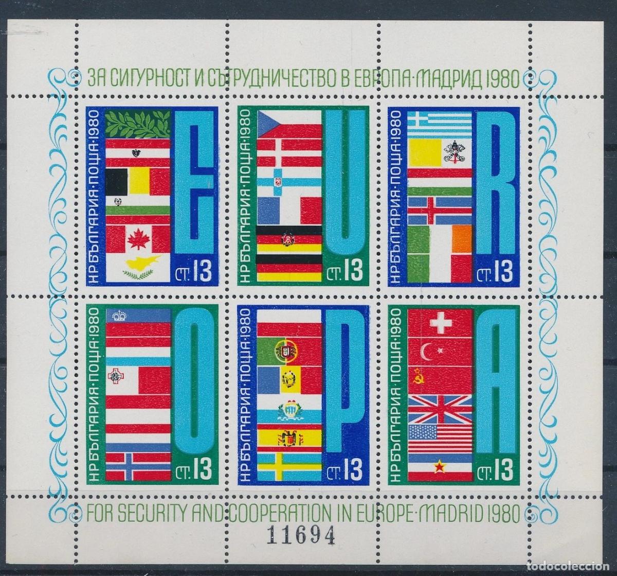 Sellos: Bulgaria 1980 HB Ivert 91A *** Conferencia de Seguridad y Cooperaci&oacute;n Europea en Madrid