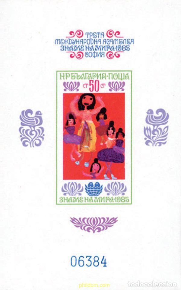 Stamps: 13787 MNH BULGARIA 1985 ASAMBLEA INTERNACIONAL DE LA INFANCIA BANDERAS DE LA PAZ. DIBUJOS