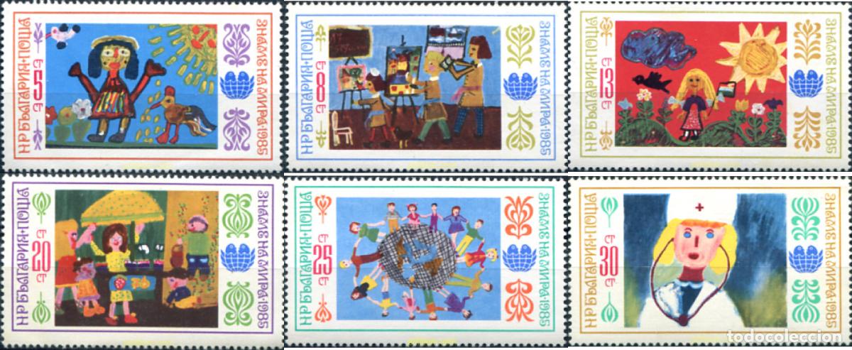Timbres: 118447 MNH BULGARIA 1985 3 ASAMBLEA INTERNACIONAL DE LA INFANCIA BANDERAS DE LA PAZ. DIBUJOS