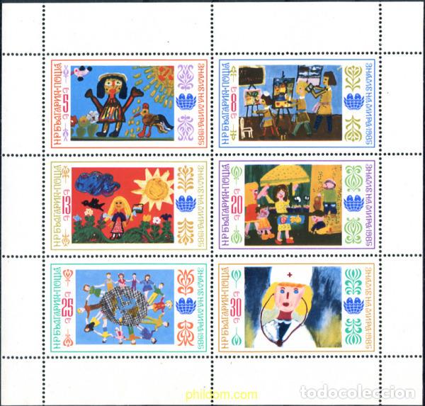 Timbres: 118448 MNH BULGARIA 1985 3 ASAMBLEA INTERNACIONAL DE LA INFANCIA BANDERAS DE LA PAZ. DIBUJOS
