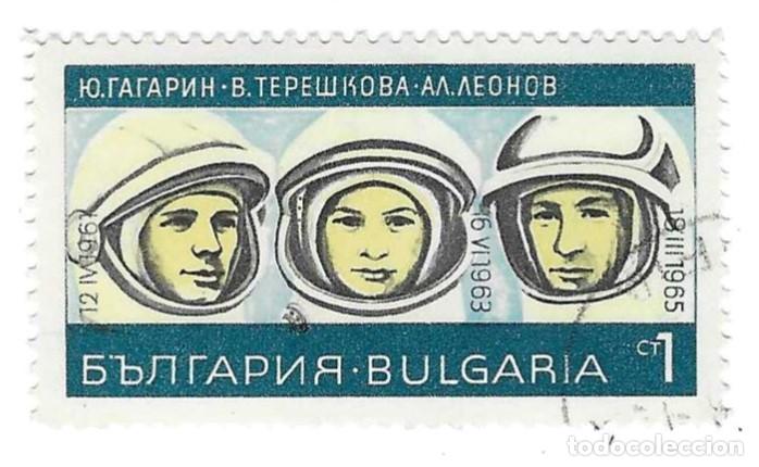 Sellos: Sello usado Bulgaria. n&ordm; 1757. Cosmonautica. Gagarin, Tereschkova y Leonov. ref. 2-bul1757