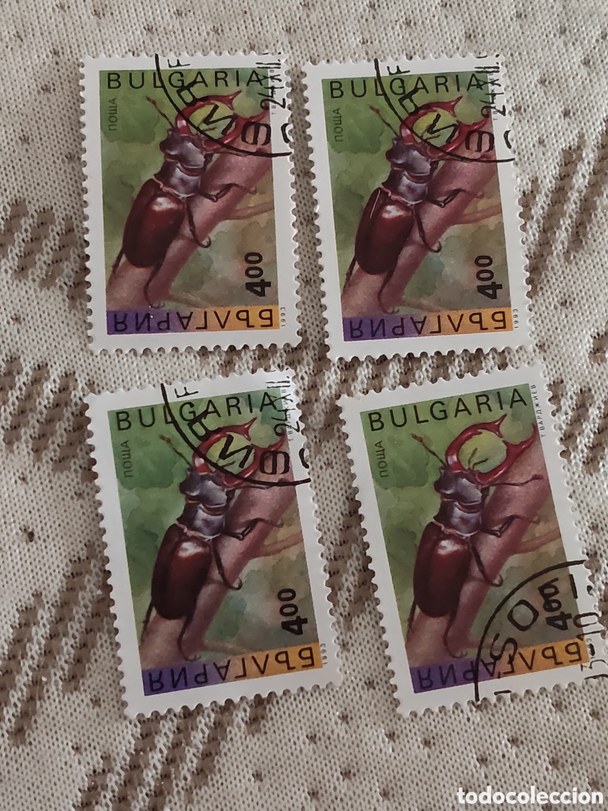 Sellos: 4 sellos de Bulgaria escarabajo ciervo volante 1993