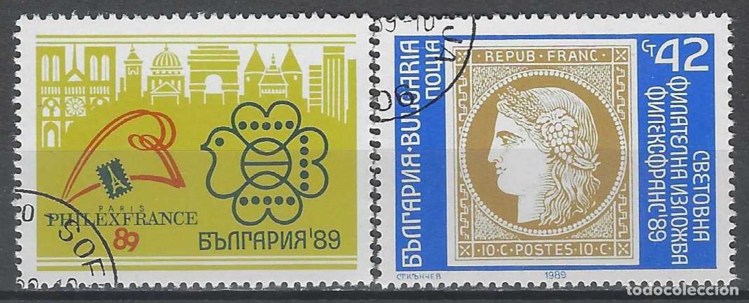 Sellos: BULGARIA 1989 - EXPO. FILAT&Eacute;LICA INTERNACIONAL &rdquo;PHILEXFRANCE 89&rdquo;, S.COMPLETA CON VI&Ntilde;ETA - USADOS