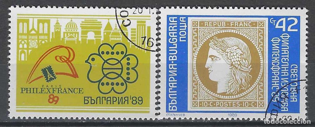 Sellos: BULGARIA 1989 - EXPO. FILAT&Eacute;LICA INTERNACIONAL &rdquo;PHILEXFRANCE 89&rdquo;, S.COMPLETA CON VI&Ntilde;ETA - USADOS