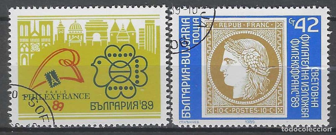 Sellos: BULGARIA 1989 - EXPO. FILAT&Eacute;LICA INTERNACIONAL &rdquo;PHILEXFRANCE 89&rdquo;, S.COMPLETA CON VI&Ntilde;ETA - USADOS