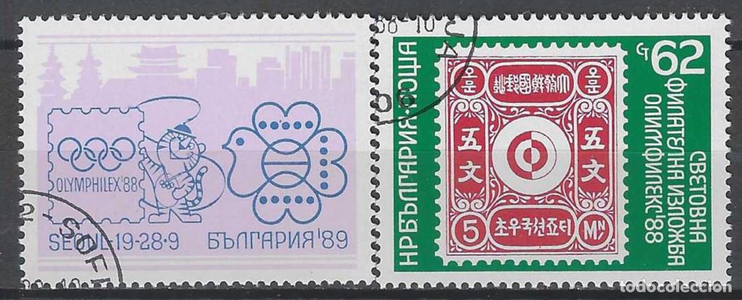 Sellos: BULGARIA 1988 - EXPO. FILAT&Eacute;LICA INTERNACIONAL &rdquo;OLYMPHILEX 88&rdquo;, S.COMPLETA CON VI&Ntilde;ETA - USADOS