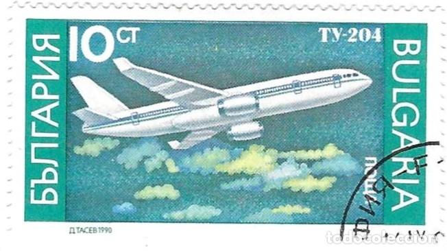 Sellos: Sello usado Bulgaria. n&ordm; 3873. Aviaci&oacute;n. Tupolev Tu-204. ref. 2-bul3873