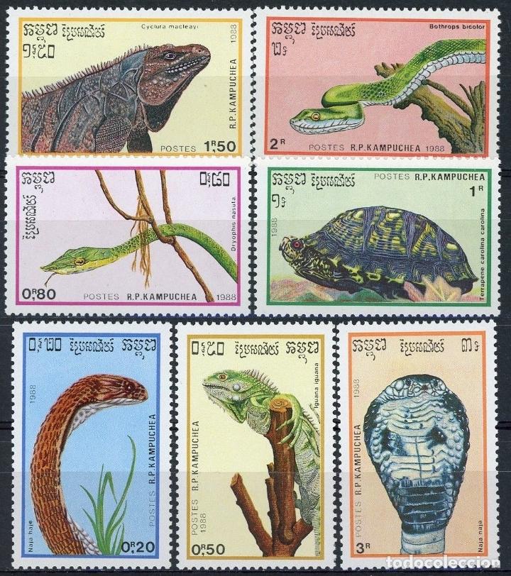 Sellos: Camboya - Kampuchea 1988 Ivert 844/50 *** Fauna - Reptiles - Foto 1 - 106938267