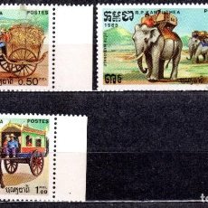 Sellos: CAMBOYA /1985/MNH/SC#548-50/ CARRUAJES/ TRANSPORTE/ ANIMALES / CARROS