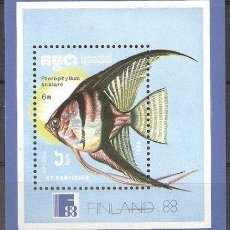 Sellos: KAMPUCHEA CAMBODIA 1988 SHEET USED MNH FAUNA MARINA FISHES PECES POISSONS EXPO FINLANDIA MARINE LIFE. Lote 364096141