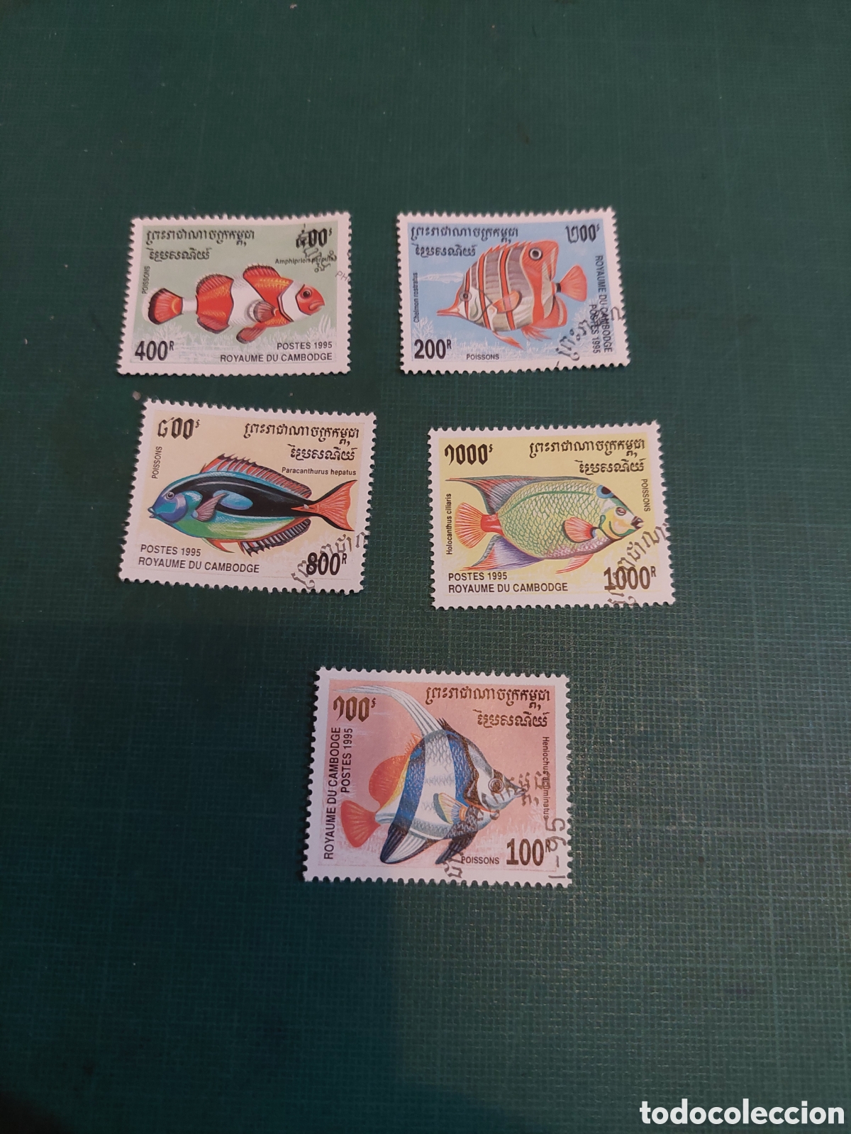 Sellos: CAMBOYA FAUNA PECES SERIE COMPLETA