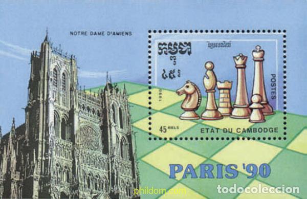 Sellos: 35753 MNH CAMBOYA 1990 PARIS 90. CAMPEONATO DEL MUNDO DE AJEDREZ