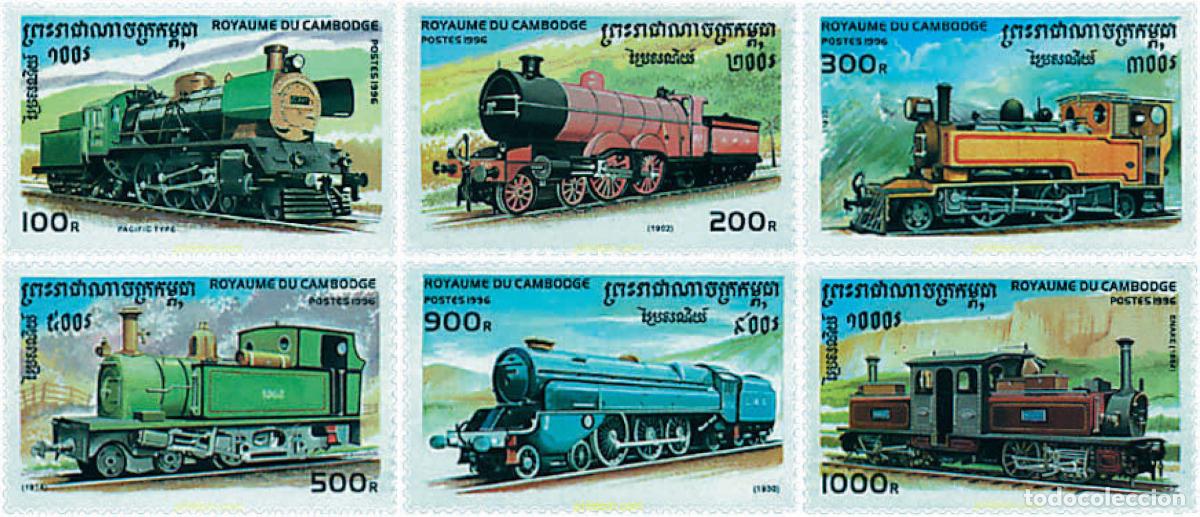 Sellos: 57970 MNH CAMBOYA 1996 LOCOMOTORAS ANTIGUAS