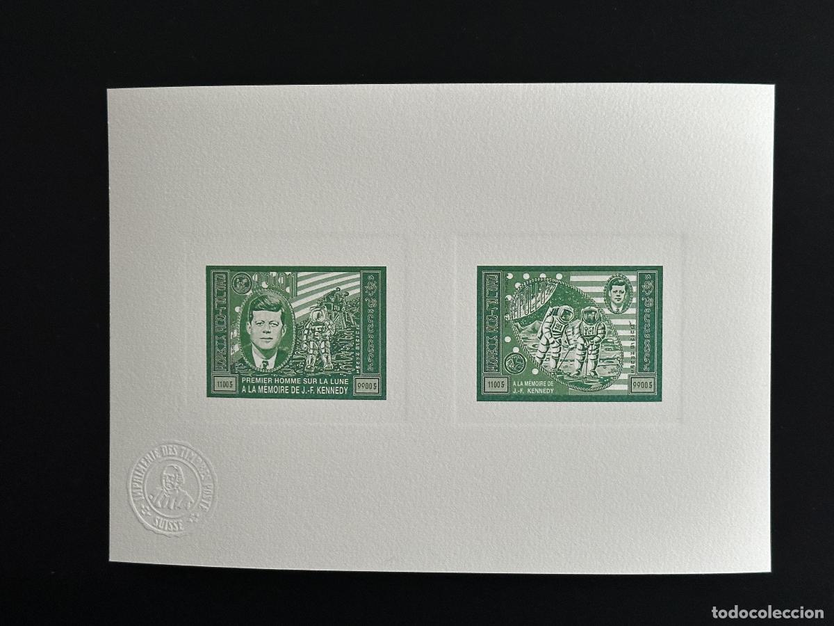 Sellos: Khmer 1974 Mi. 386 - 387 prueba art&iacute;stica colectiva Kennedy Space Apollo green