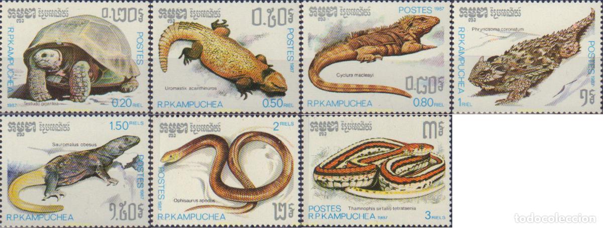Sellos: 68666 MNH CAMBOYA KAMPUCHEA 1987 REPTILES Y TORTUGAS