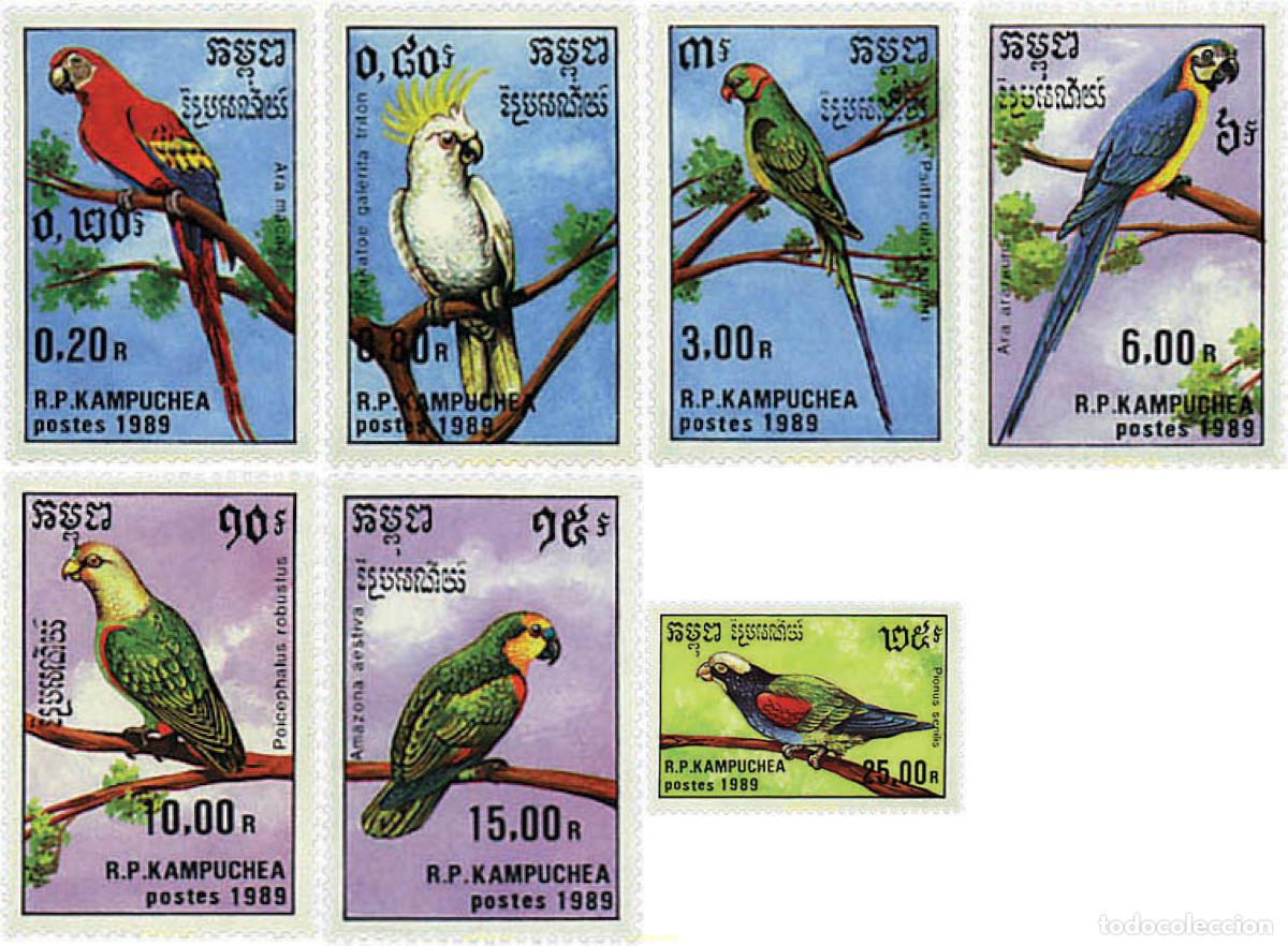 Sellos: 36561 MNH CAMBOYA KAMPUCHEA 1989 PAJAROS EXOTICOS