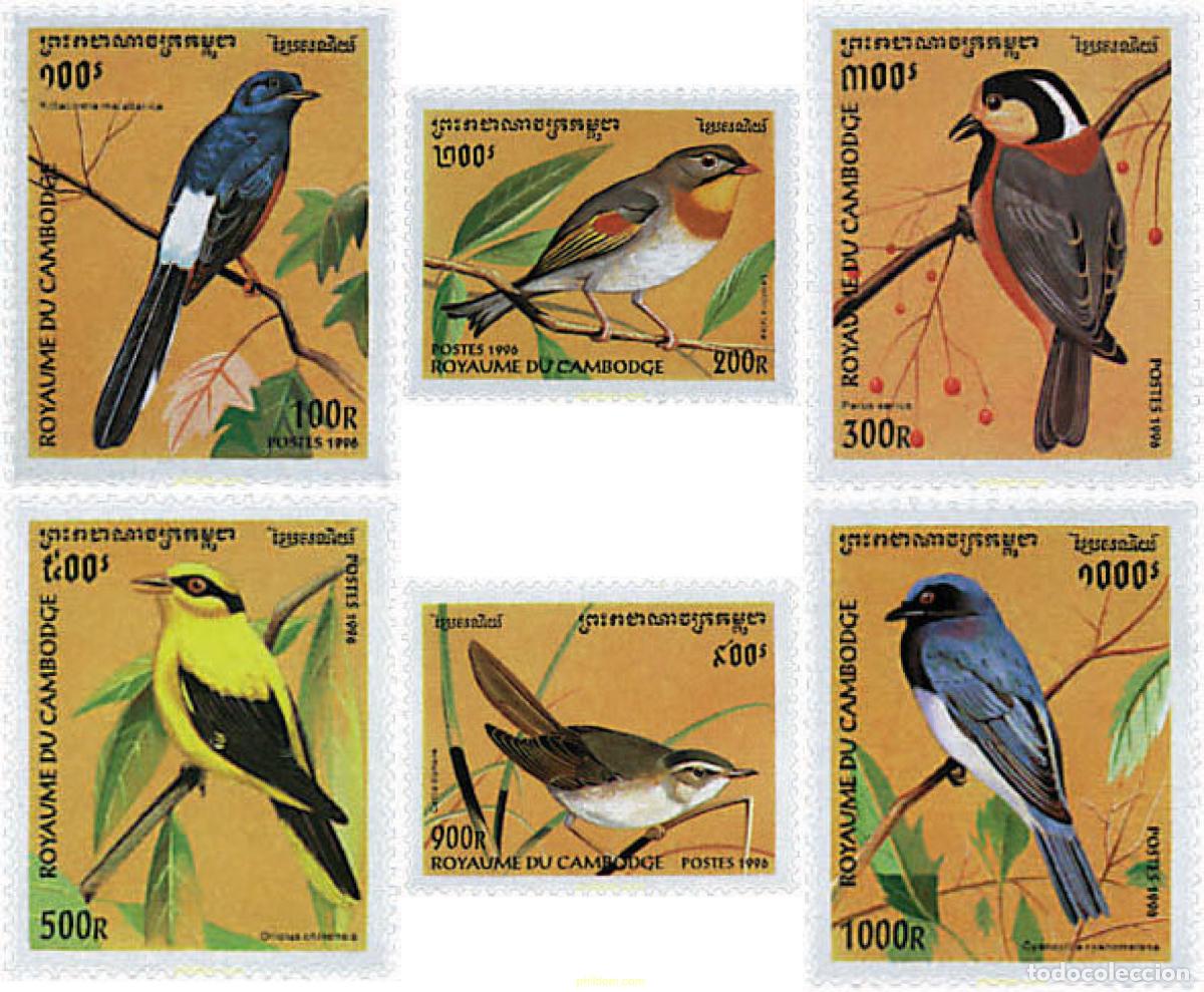 Sellos: 35698 MNH CAMBOYA 1996 FAUNA. AVES