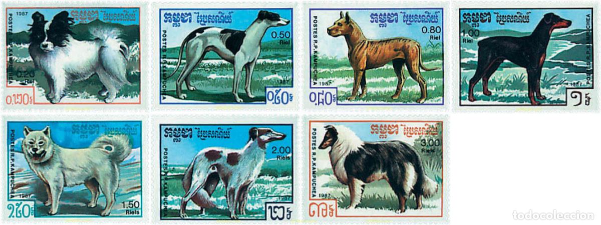 Sellos: 54098 MNH CAMBOYA KAMPUCHEA 1987 PERROS DE RAZA