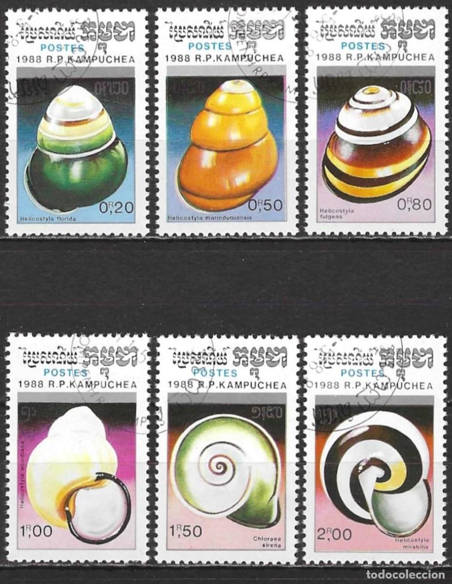 Sellos: Kampuchea 1988 - Mi 962 a 967 - YT 823 a 828 - Conchas marinas