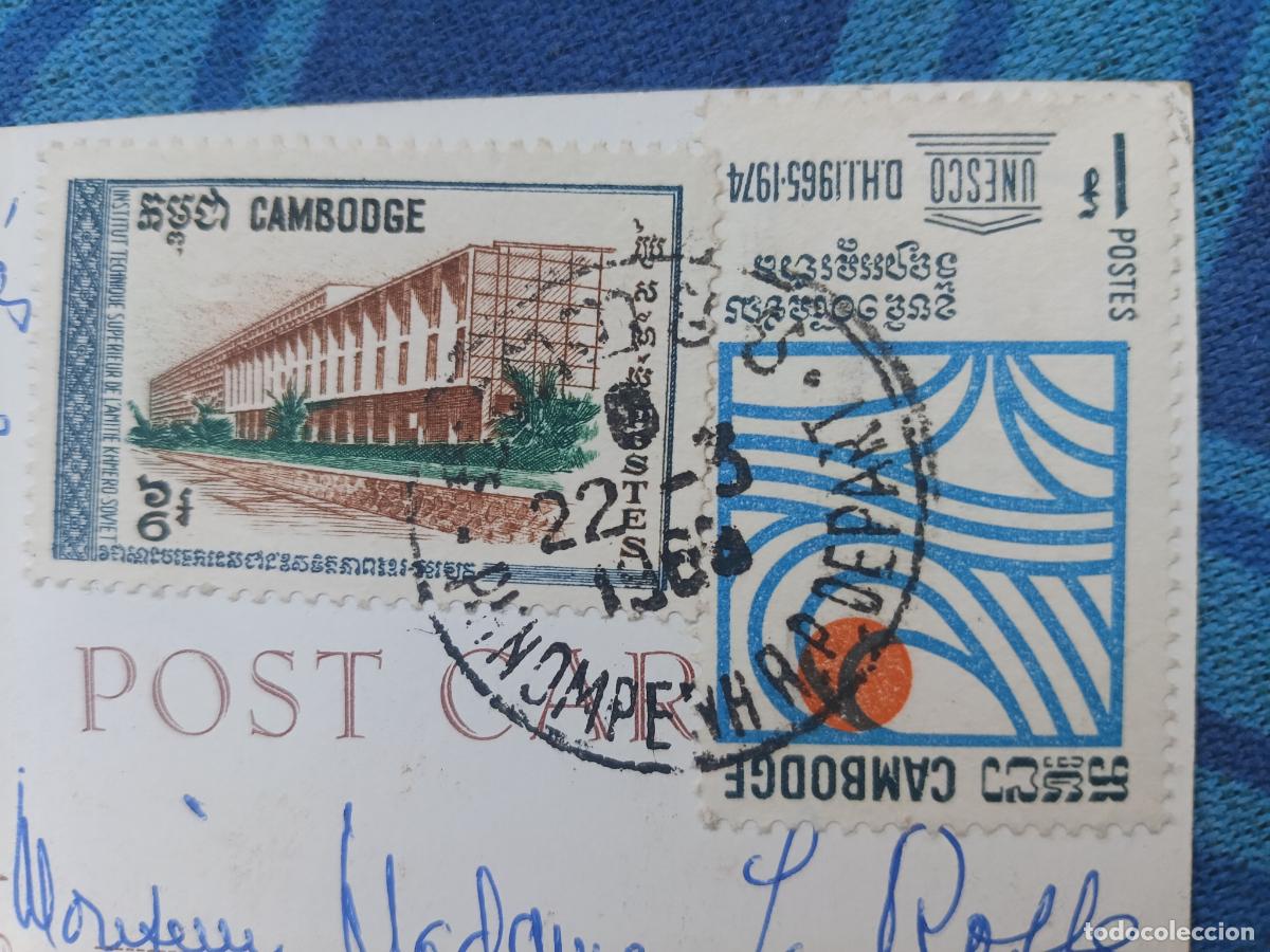 Sellos: Camboya. 2 sellos circulados en postal