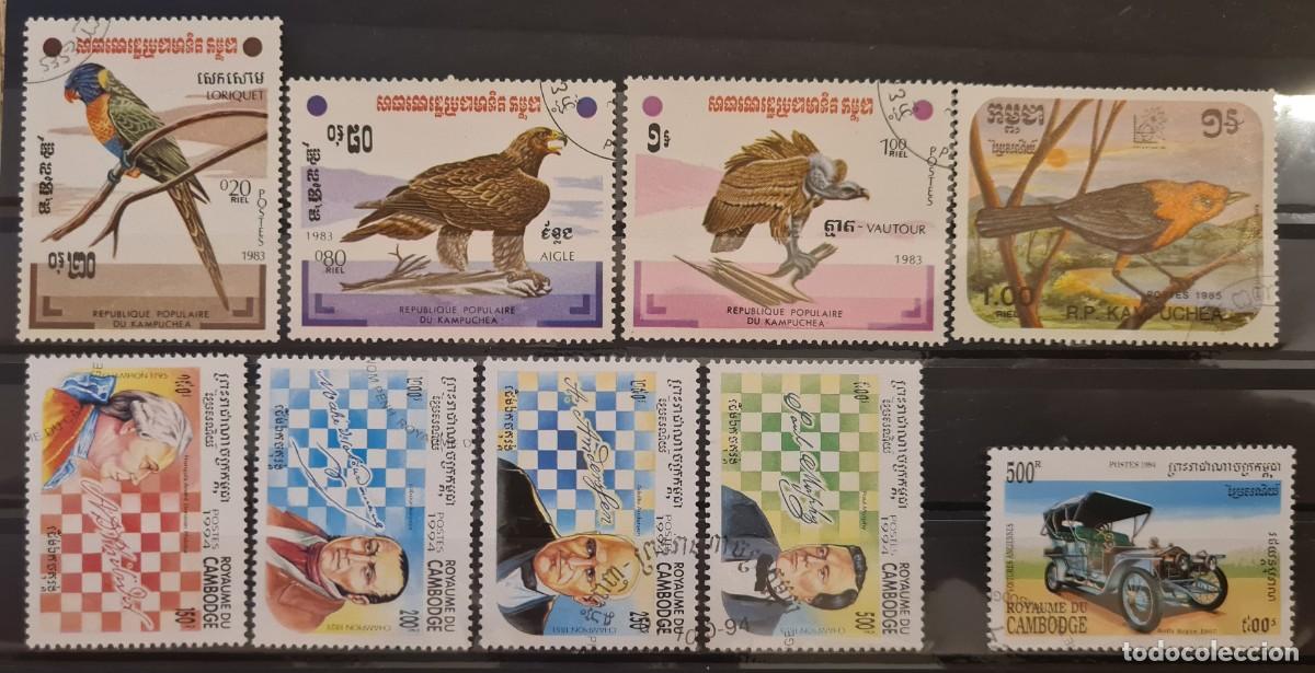 Stamps: Lote de nueve sellos usados de Camboya