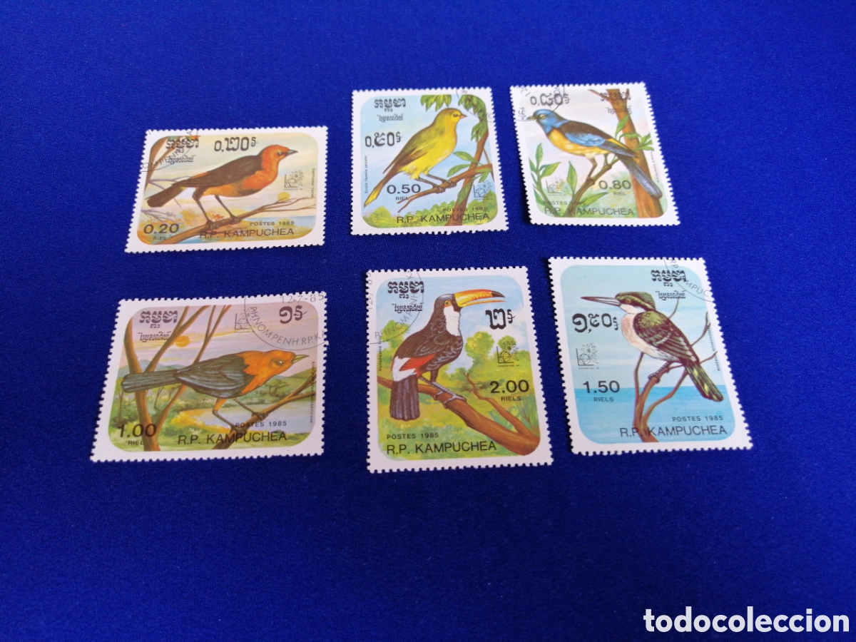 Sellos: REP&Uacute;BLICA DE KAMPUCHEA (CAMBOYA) LOTE P&Aacute;JAROS SELLOS USADOS MATASELLADOS