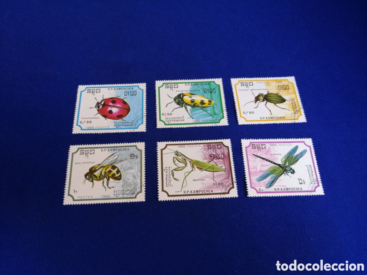 Sellos: REP&Uacute;BLICA DE KAMPUCHEA (CAMBOYA) LOTE INSECTOS SELLOS USADOS MATASELLADOS