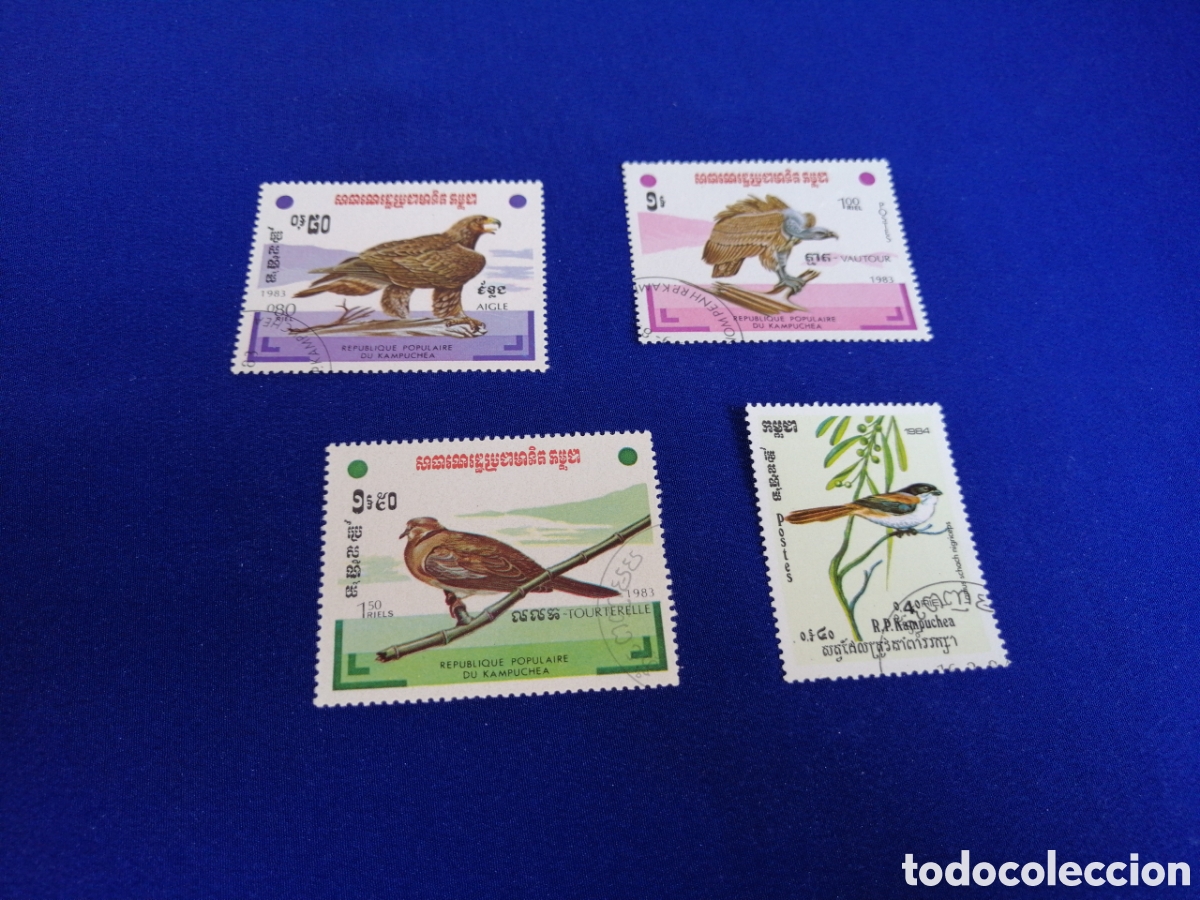 Sellos: REP&Uacute;BLICA DE KAMPUCHEA (CAMBOYA) LOTE P&Aacute;JAROS SELLOS USADOS MATASELLADOS