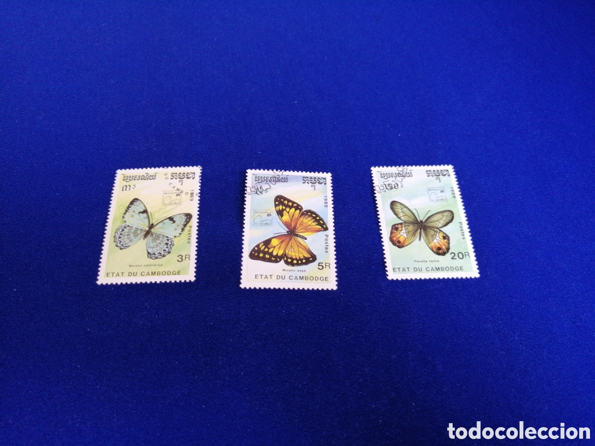 Sellos: REP&Uacute;BLICA DE KAMPUCHEA (CAMBOYA) LOTE MARIPOSAS SELLOS USADOS MATASELLADOS