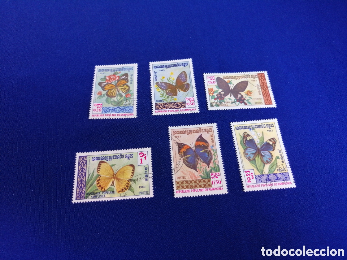 Sellos: REP&Uacute;BLICA DE KAMPUCHEA (CAMBOYA) LOTE MARIPOSAS SELLOS USADOS MATASELLADOS