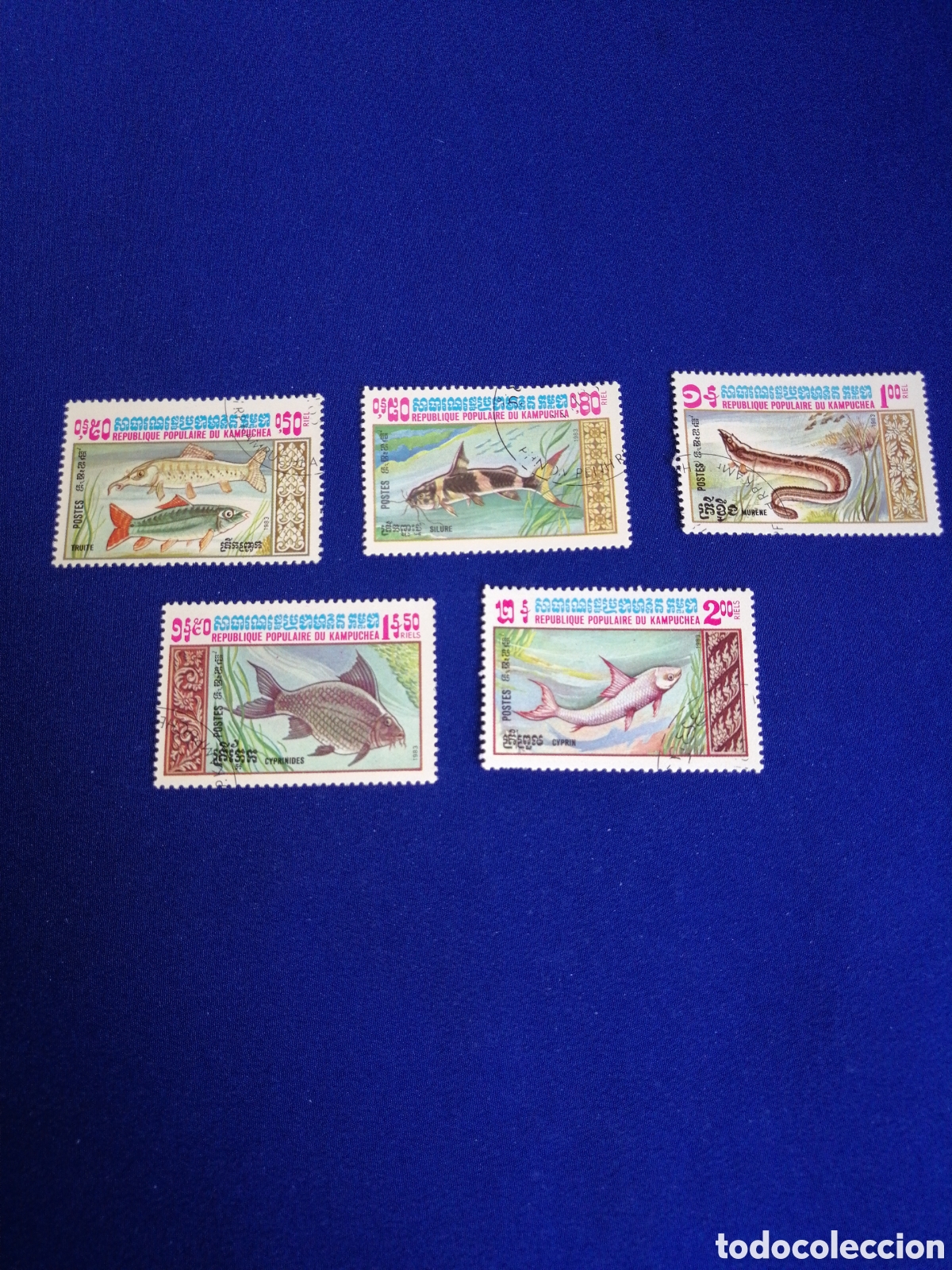 Sellos: REP&Uacute;BLICA DE KAMPUCHEA (CAMBOYA) LOTE PECES SELLOS USADOS MATASELLADOS
