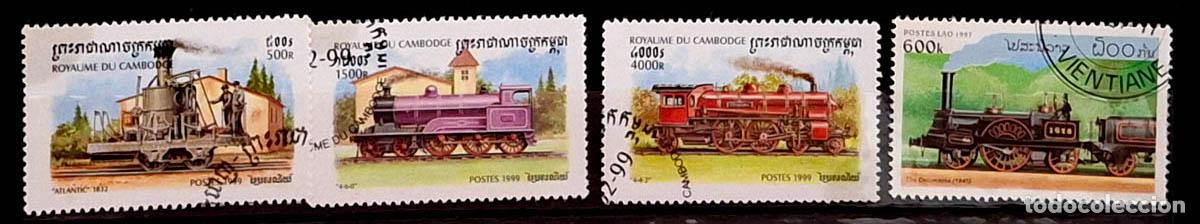Sellos: 4 sellos de Camboya - Trenes