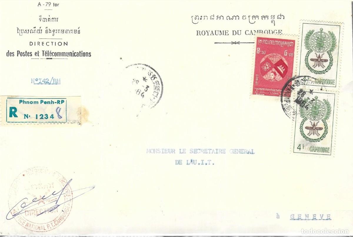 Sellos: Camboya 1964 - Sobre oficial certificado (R) de Phnom Penh a Ginebra UIT - Correo intergubernamental